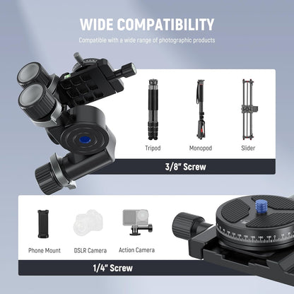 Neewer TH16 3-Way Geared Tripod Head Arca Plate