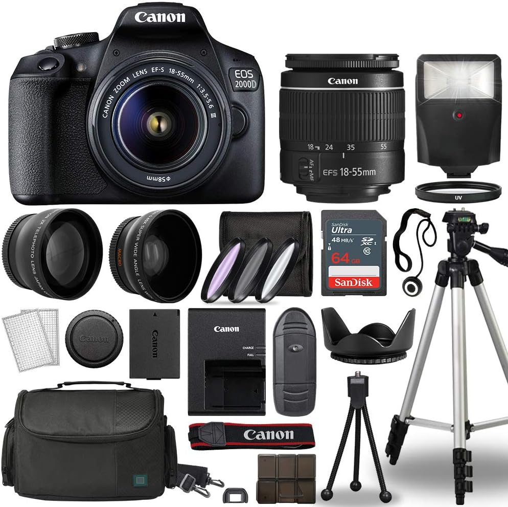 Canon EOS 2000D Rebel T7 DSLR Camera 18-55mm Lens Kit