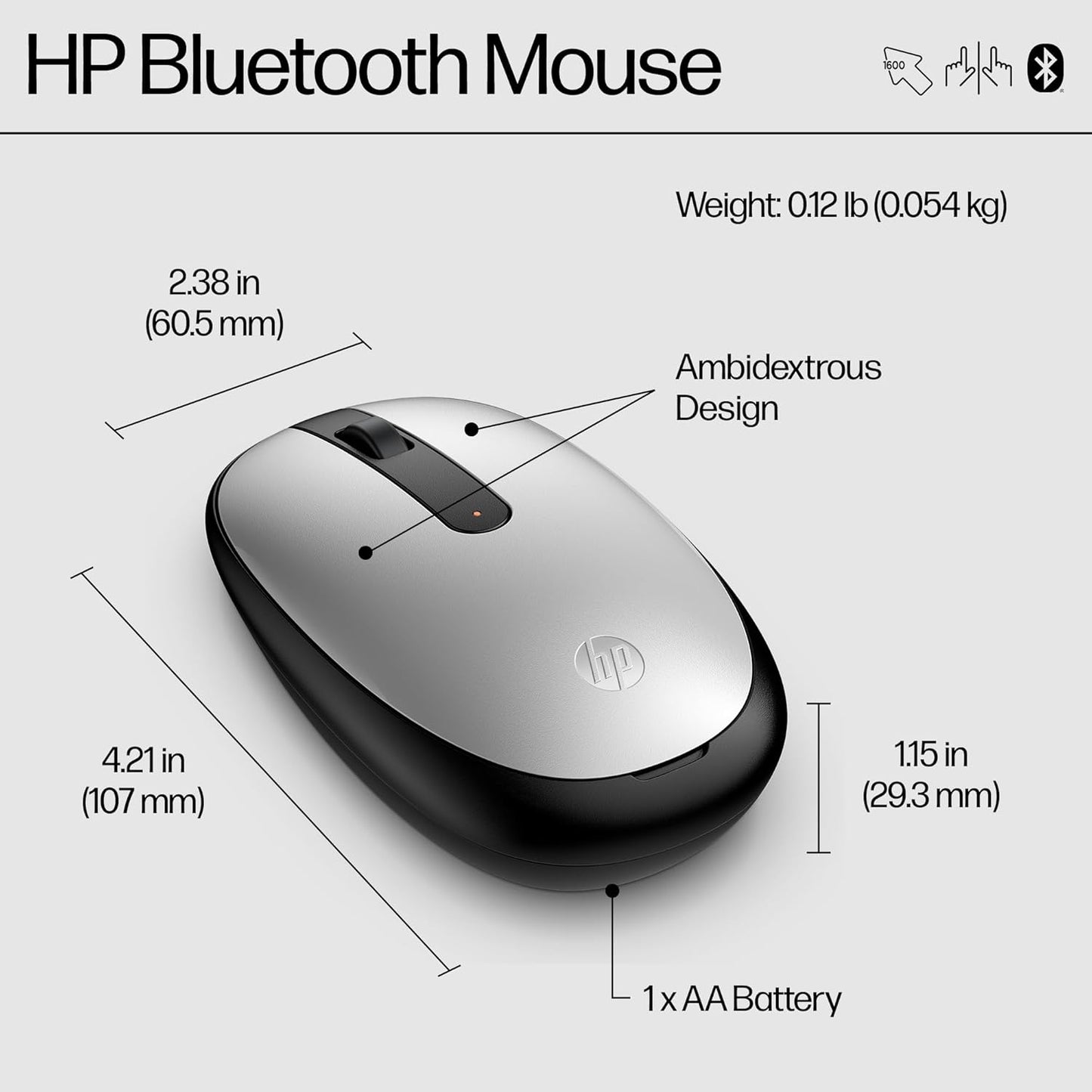 HP 43N04AA#ABA Bluetooth Mouse Silver Wireless