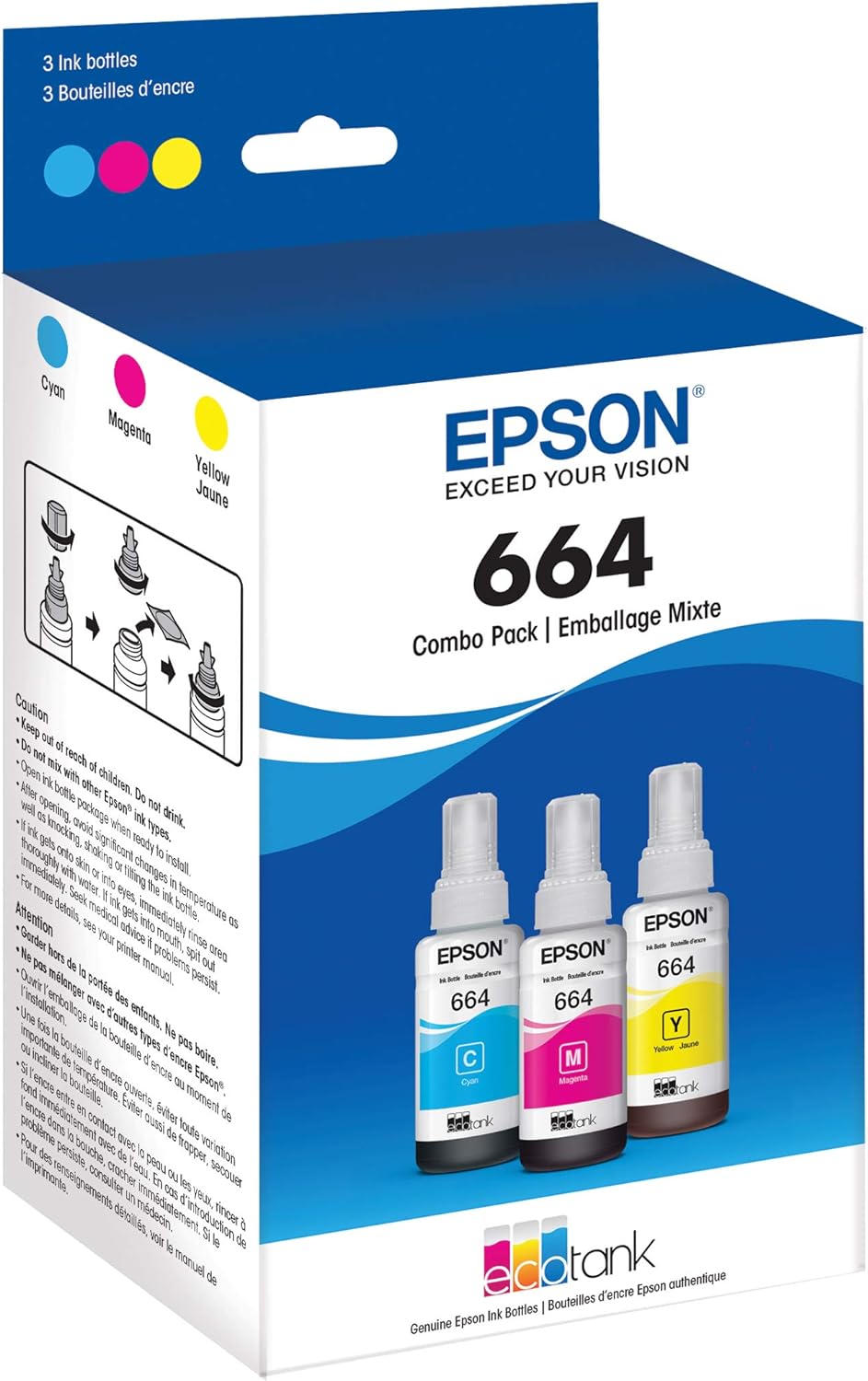 Epson T664520-S 664 EcoTank CMY Ink Bottle 3-Pack