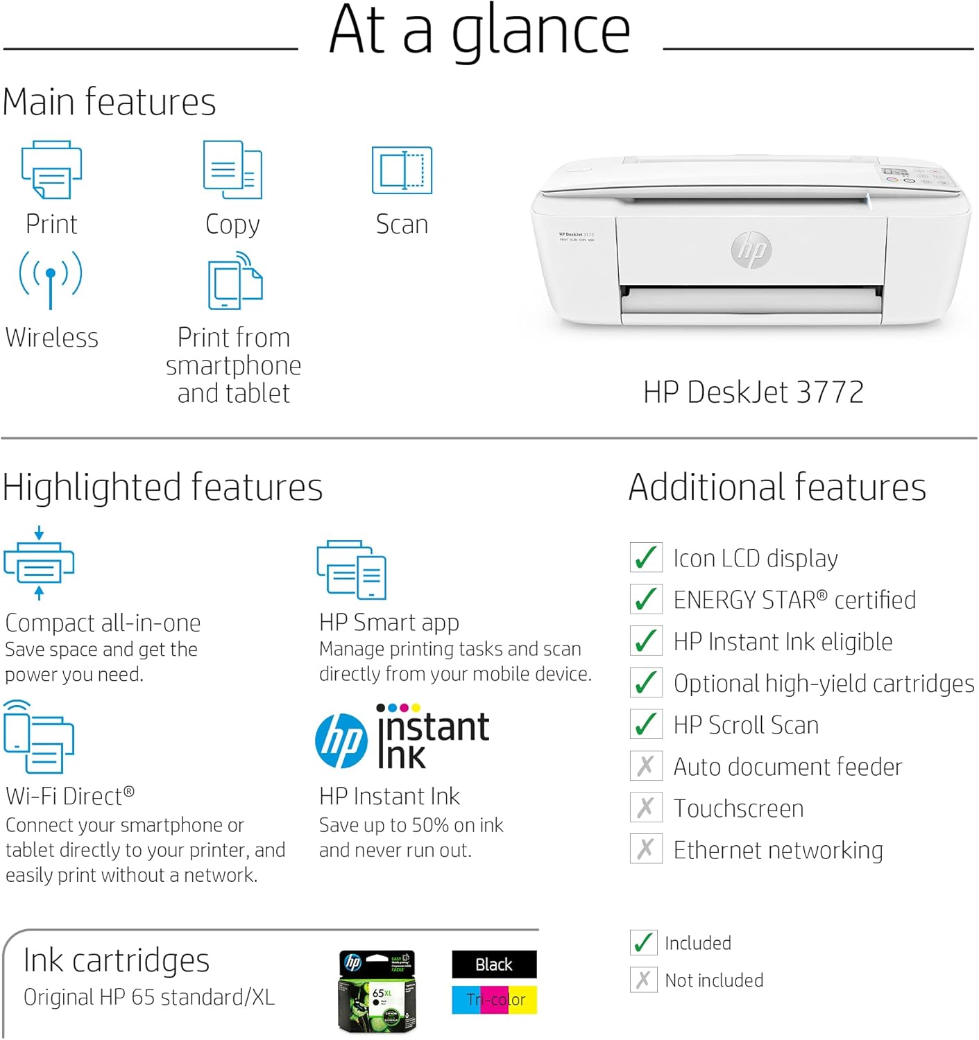 HP T8W88A DeskJet 3772 All-in-One Printer Renewed