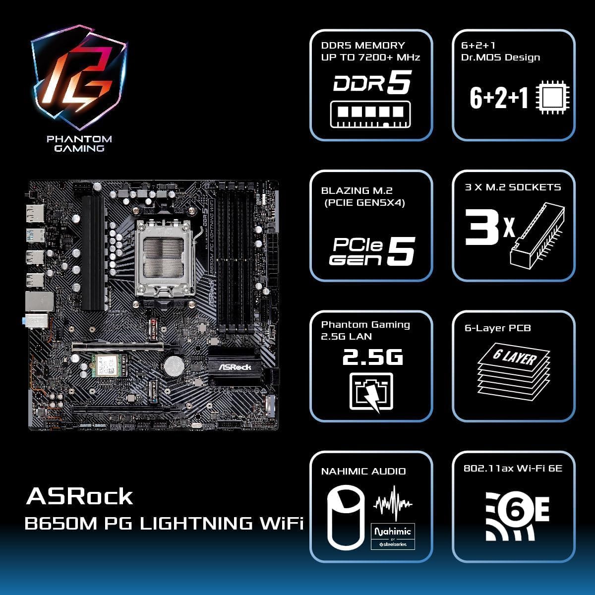 ASRock 90-MXBMW0-A0UAYZ B650M PG Lightning WiFi Motherboard