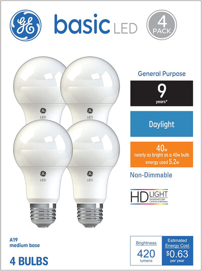 GE 36992 Basic LED 40W Daylight A19 4-Pack