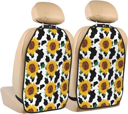 Novastar Car Seat Kick Mats with Organizer Cow Print Sunflower