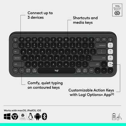 Logitech 920-013051 POP ICON Keys Bluetooth Wireless Keyboard Graphite