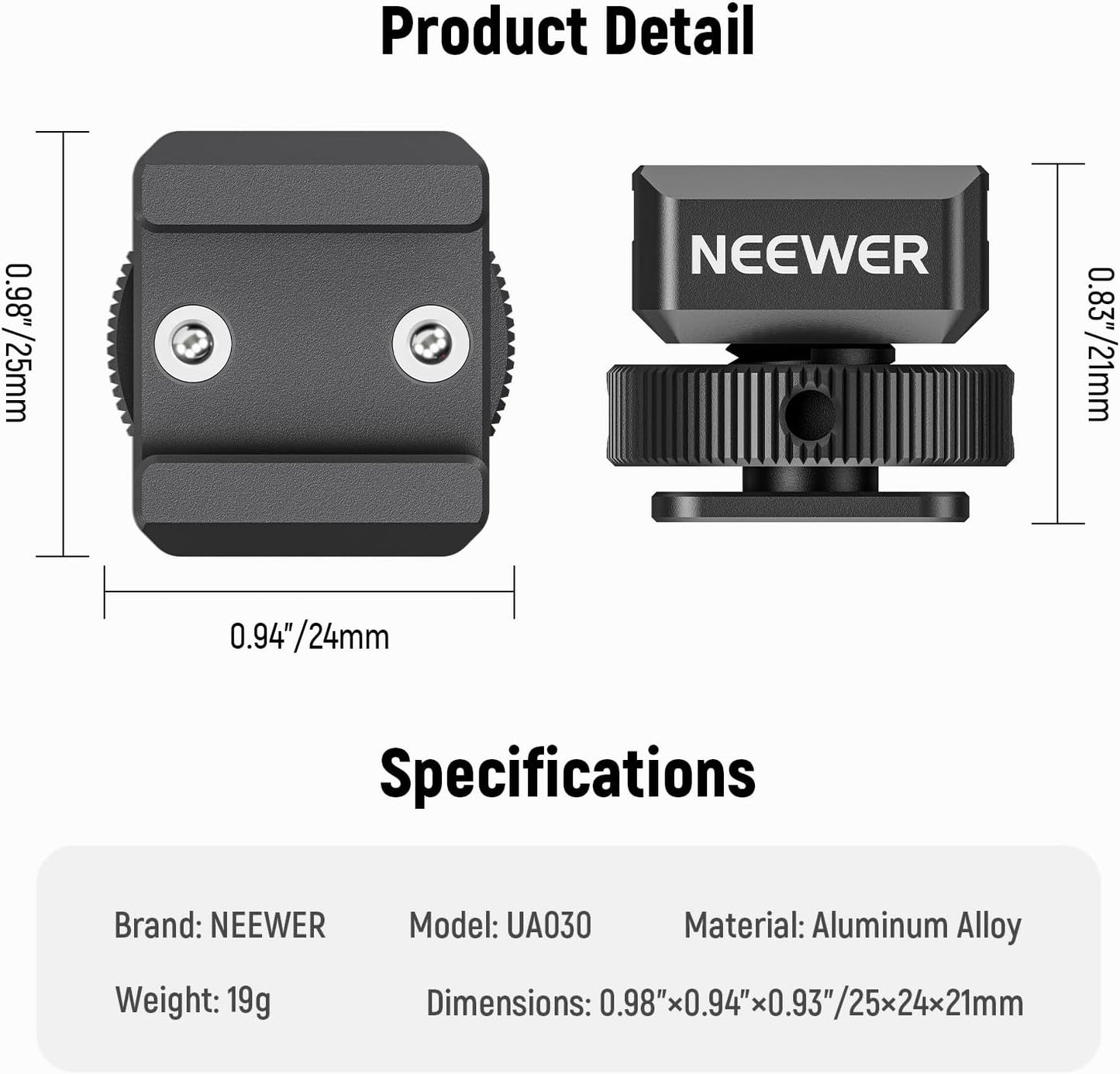 Neewer 10103114 Cold Shoe Mic Mount Adapters 2-Pack