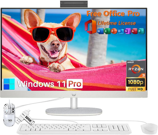 HP All-In-One Desktop 27" FHD Ryzen 3 7320U with Office Lifetime License