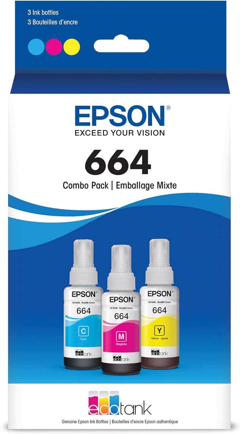 Epson T664520-S 664 EcoTank CMY Ink Bottle 3-Pack