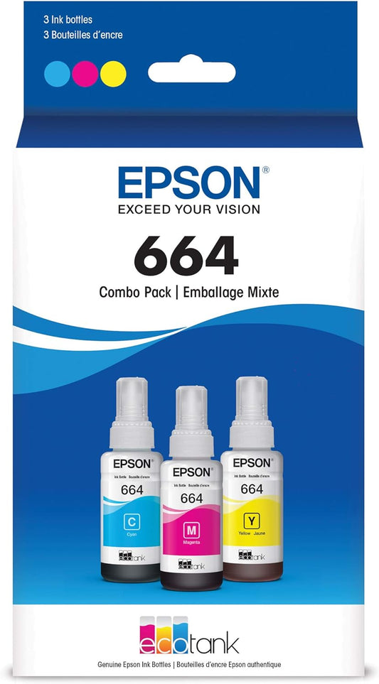 Epson T664520-S 664 EcoTank CMY Ink Bottle 3-Pack