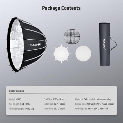 Neewer 10101377 33" Parabolic Softbox Bowens Mount Quick Setup