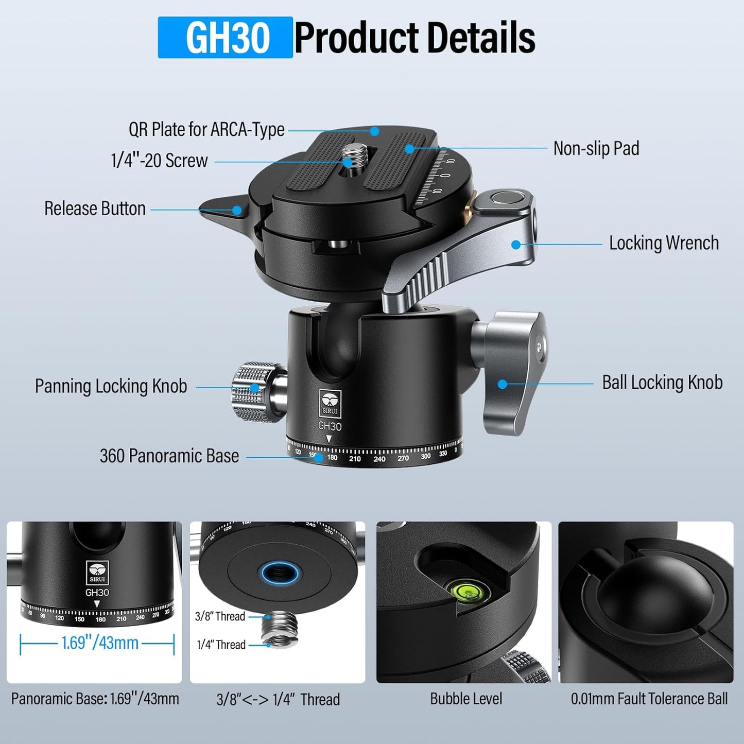 Sirui GH30 Low Profile Tripod Head Quick Release