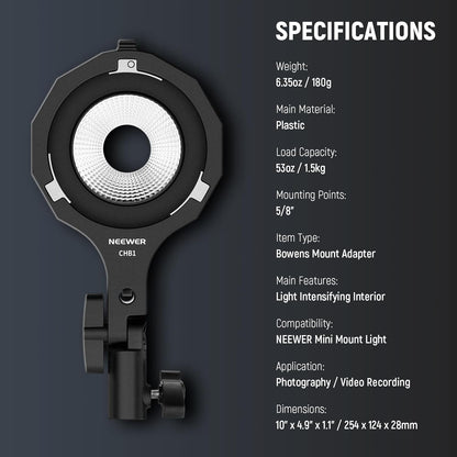 NEEWER 10104832 Mini Mount to Bowens Adapter with Tilt