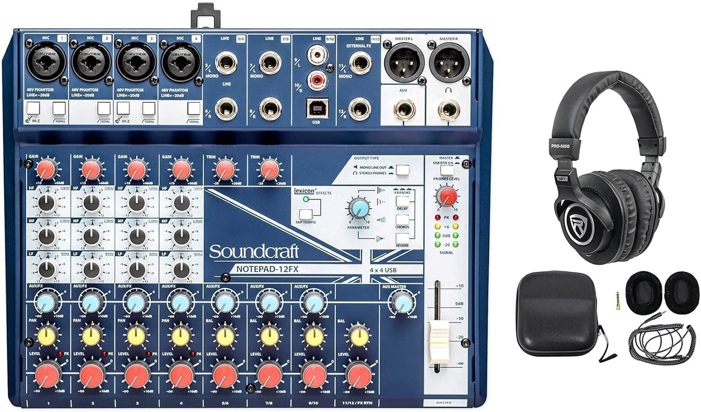 Soundcraft Notepad-12FX Mixer + Rockville Headphones Bundle