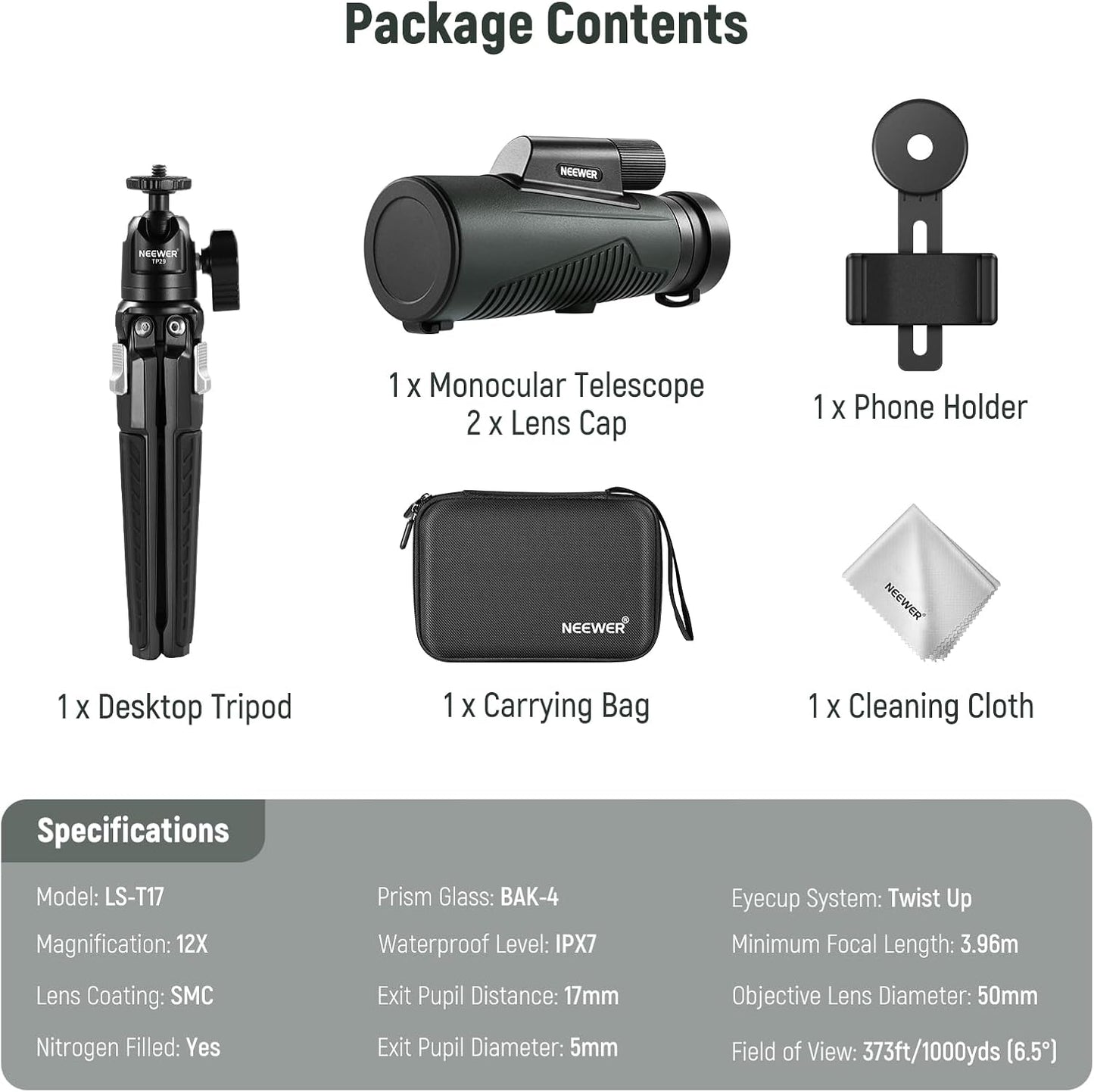 Neewer 10102559 12x50 ED Monocular Telescope