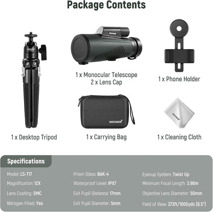 Neewer 10102559 12x50 ED Monocular Telescope