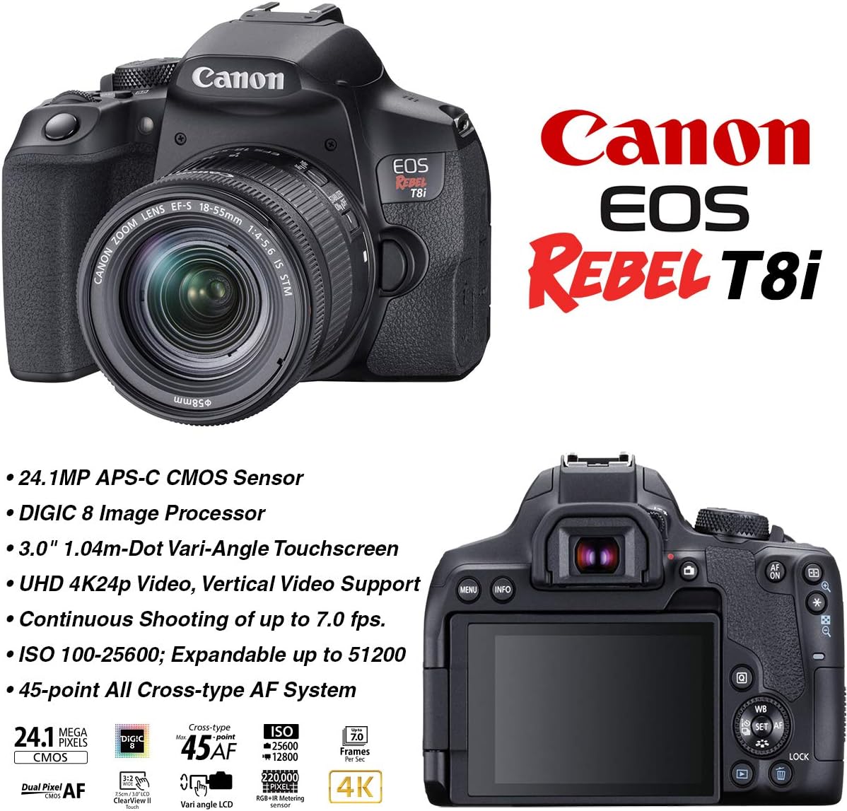 Canon EOS Rebel T8i DSLR Camera Lens Bundle