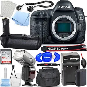 Canon EOS 5D Mark IV DSLR Camera Bundle - BG-E20 Grip, Flash
