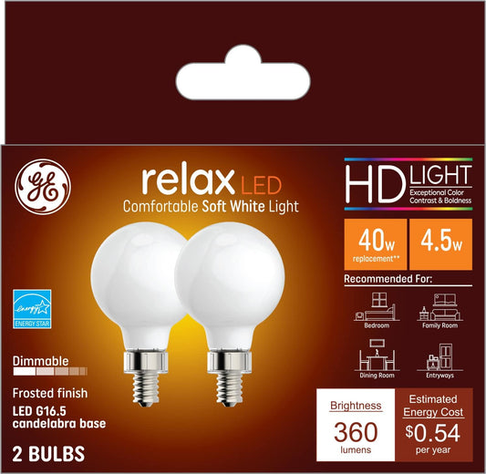 GE 31719 Relax 40W Soft White LED Globe Bulbs 2-Pack