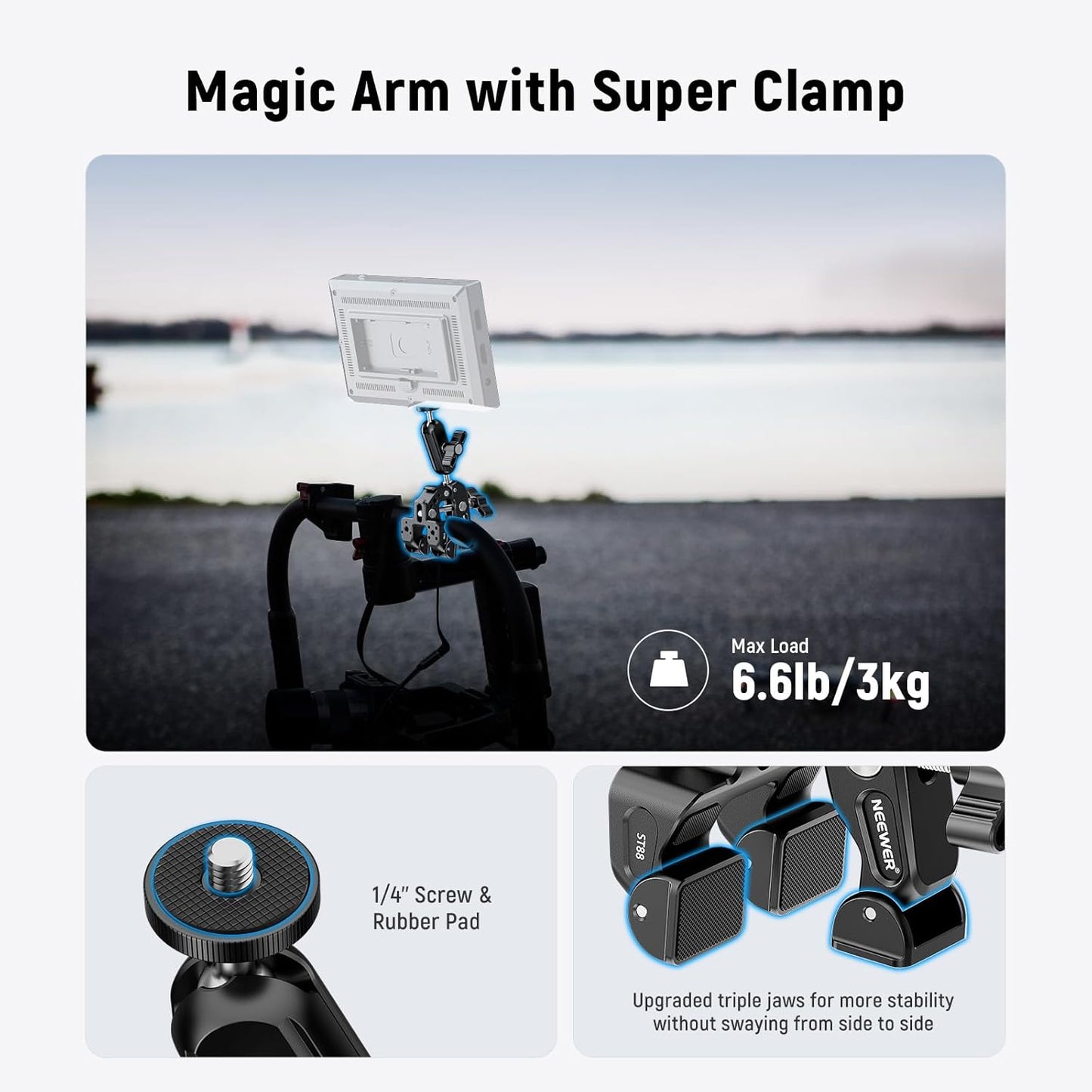 Neewer ST88 Super Clamp Dual Ballhead Magic Arm Mount