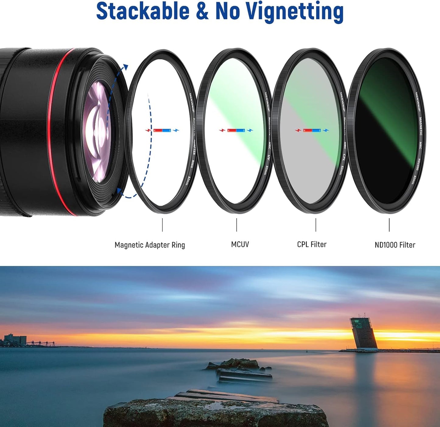 Neewer 10101258 82mm Magnetic Filter Kit: ND1000, MCUV, CPL