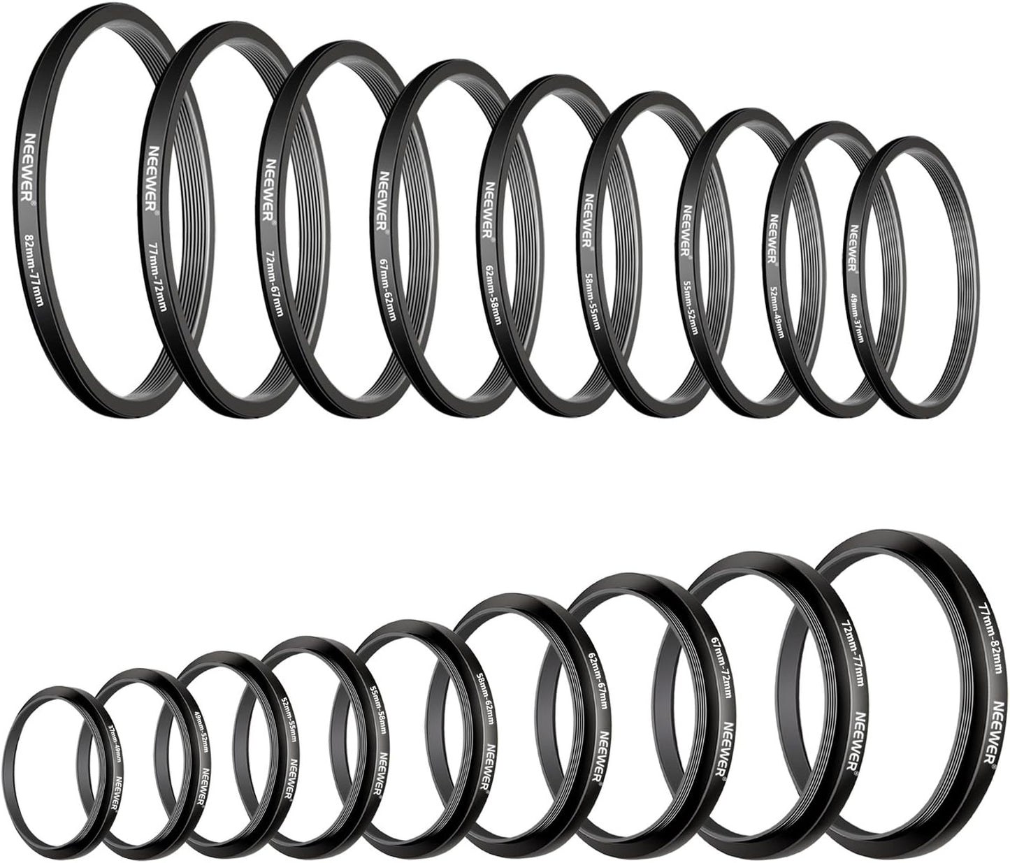 Neewer 10092240 18-Piece Metal Lens Filter Adapter Ring Kit