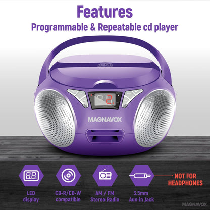 Magnavox MD6924 Portable CD Boombox AM/FM Radio Purple