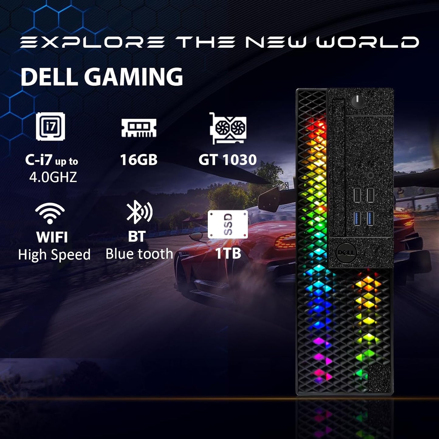 Dell Core i7 RGB Gaming Desktop 16GB 1TB SSD GT1030 Win10