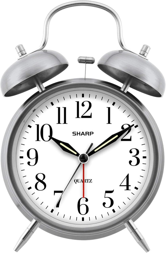 Sharp Twin Bell Alarm Clock - Loud for Heavy Sleepers