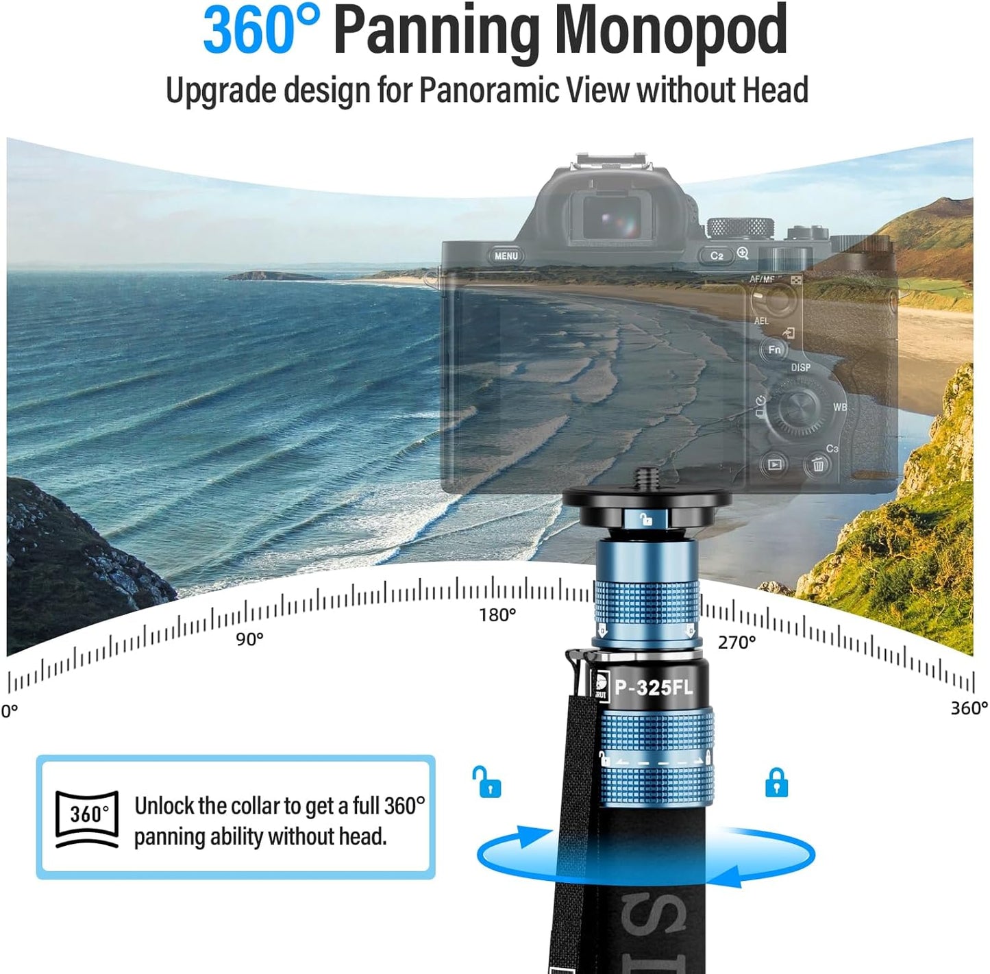 Sirui P-325FL-AM Carbon Fiber Camera Monopod with Feet