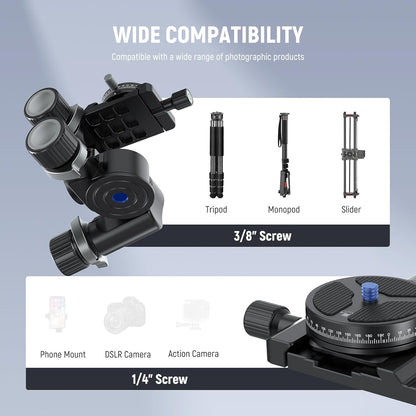 Neewer TH15 3-Way Geared Tripod Head Panoramic