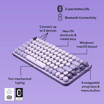 Logitech 920-011233 POP Keys Wireless Mechanical Keyboard Cosmos