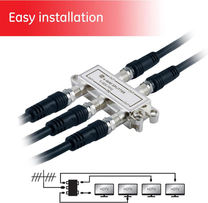GE 35047 4-Way Coaxial Cable Splitter 5-900 MHz