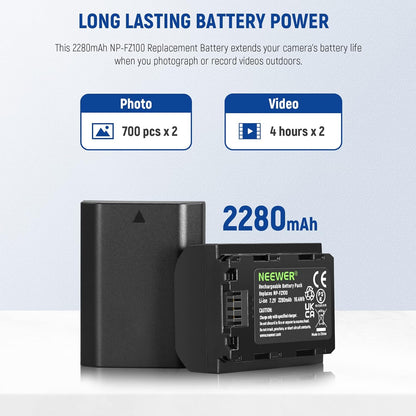 Neewer NP-FZ100 Battery 2-Pack - USB Dual Charger Kit