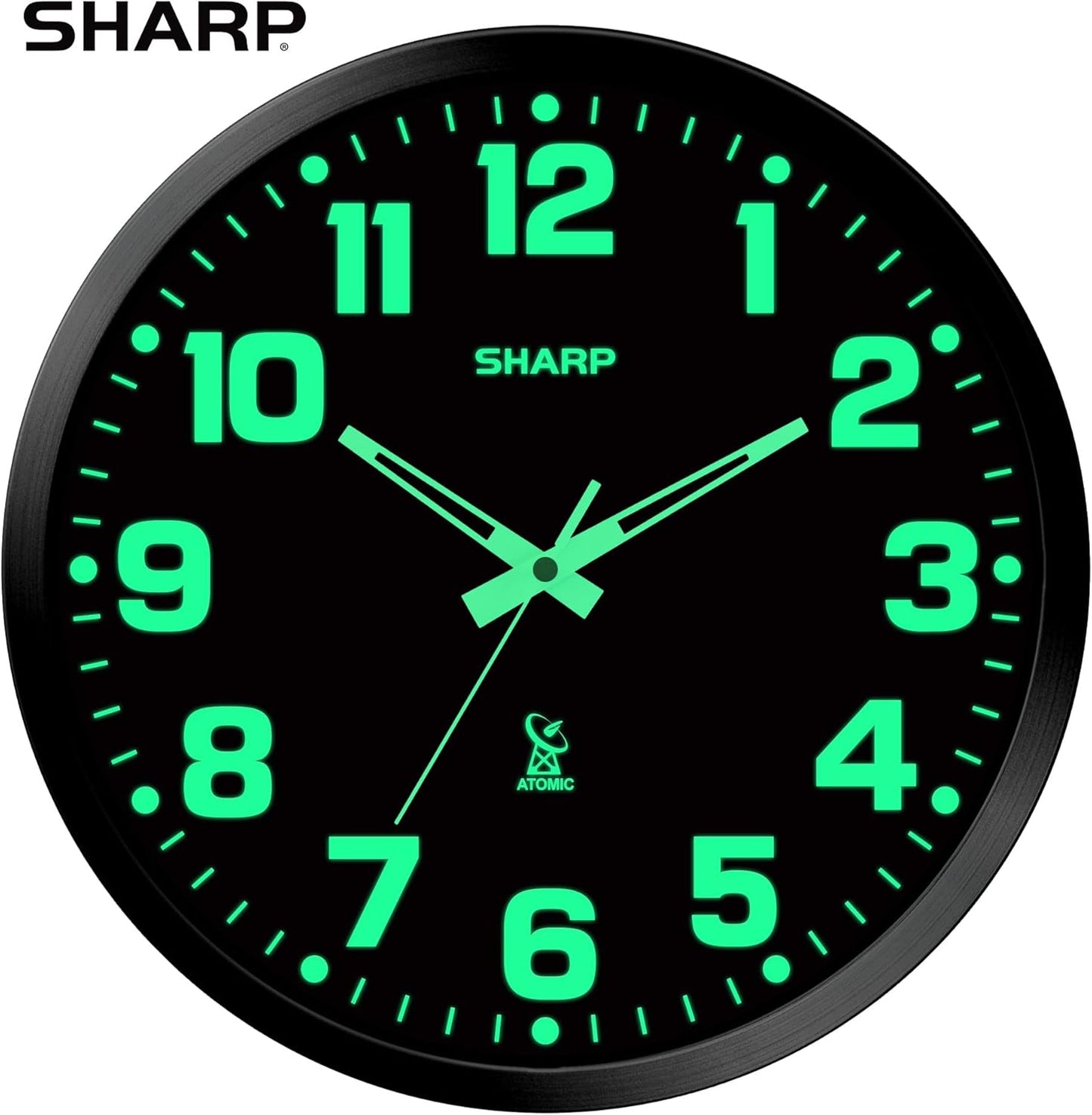 Sharp Atomic Wall Clock, Glow in The Dark, 12 Inch