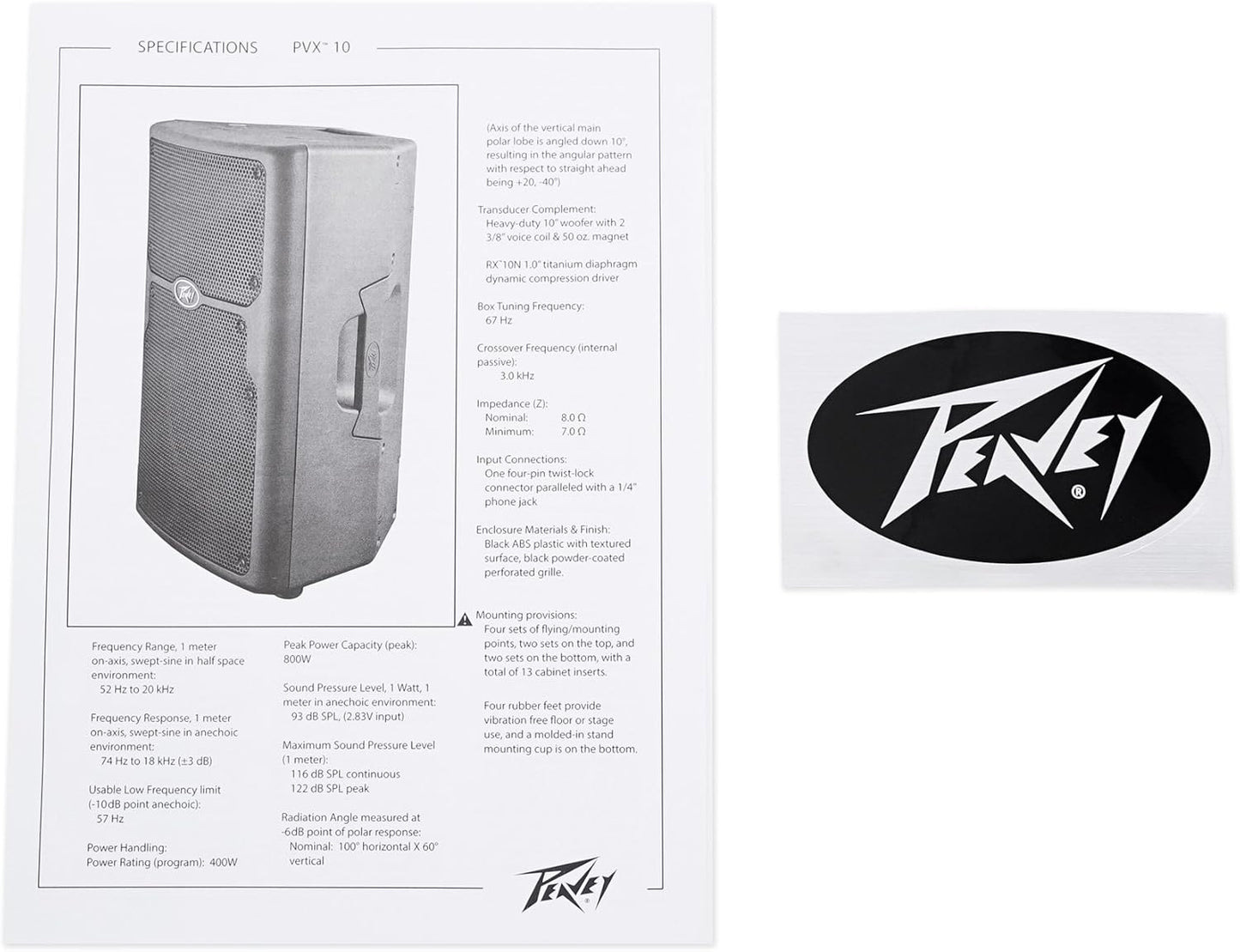 Peavey PVX 10 Passive Speaker with 25' Speaker Cable