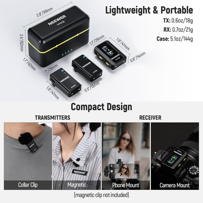 Neewer CM28 Dual Wireless Lavalier Microphone System with Charging Case