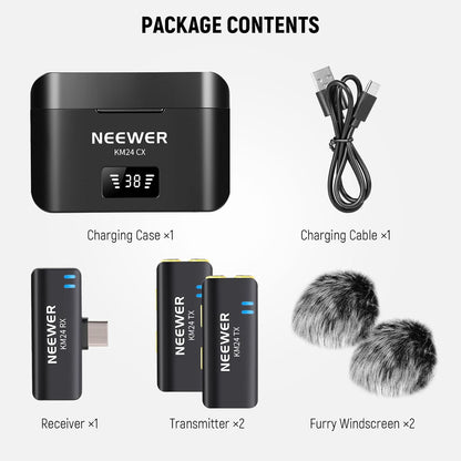 Neewer KM24 Wireless Lavalier Microphone USB-C Dual Mics