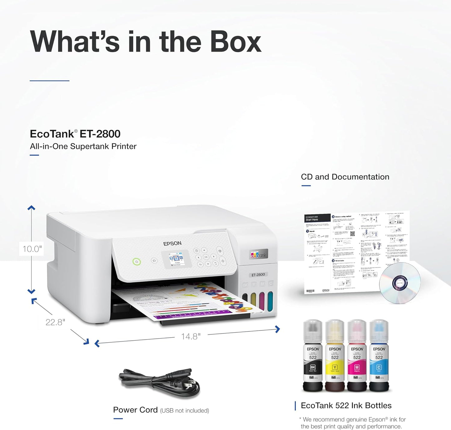 Epson C11CJ66202-N EcoTank ET-2800 Wireless Printer (Renewed)
