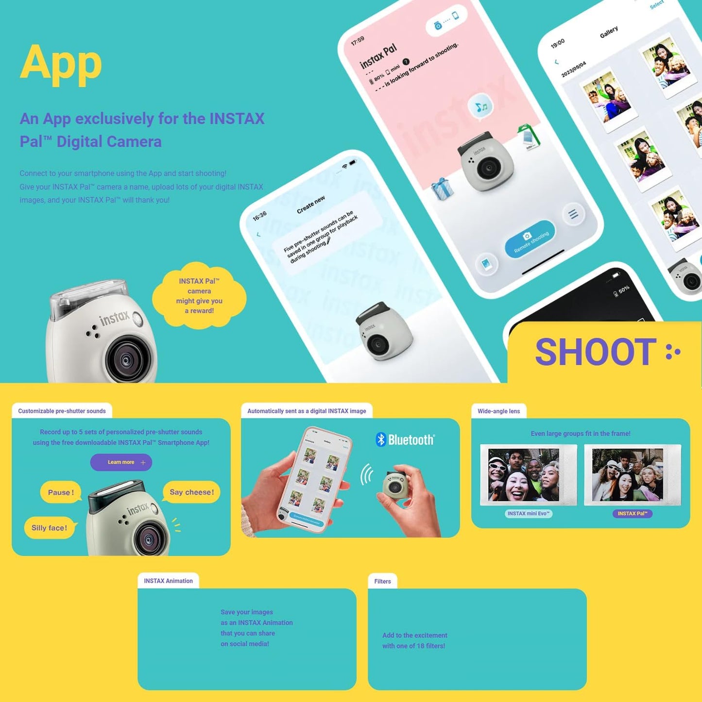 Fujifilm 600023911 INSTAX PAL Digital Camera - Milky White Bundle