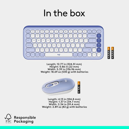 Logitech 920-013043 POP ICON Combo Bluetooth Keyboard & Mouse - Lilac