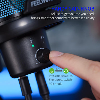 FEELWORLD VM1-AS-OF-JP Gaming Microphone USB Condenser Mic RGB