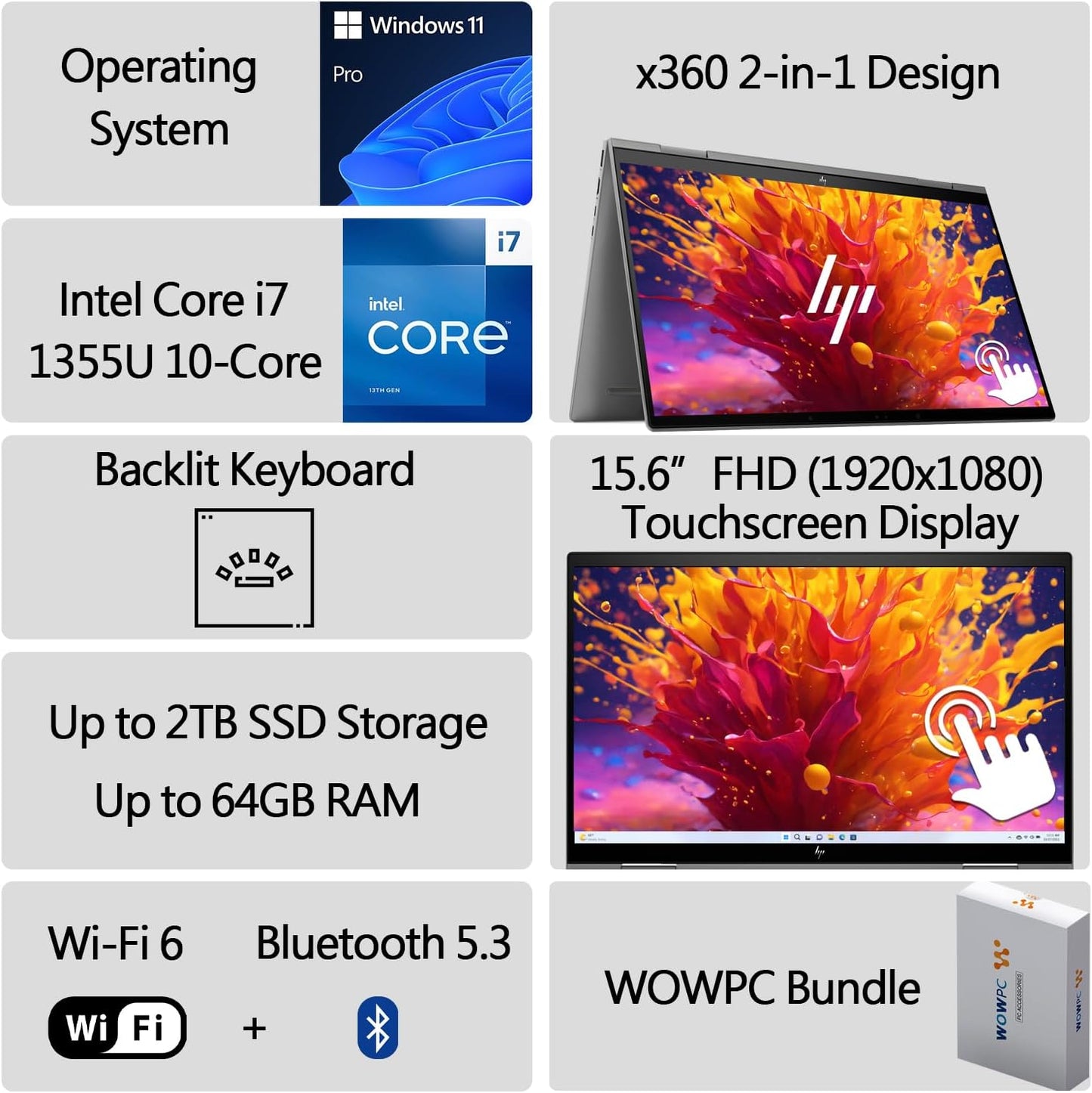 HP Envy x360 2-in-1 Laptop 15.6" Touchscreen i7 13th Gen