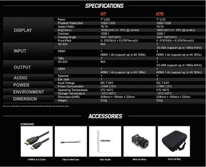 Lilliput H7S 7" 4K HDMI SDI Field Monitor