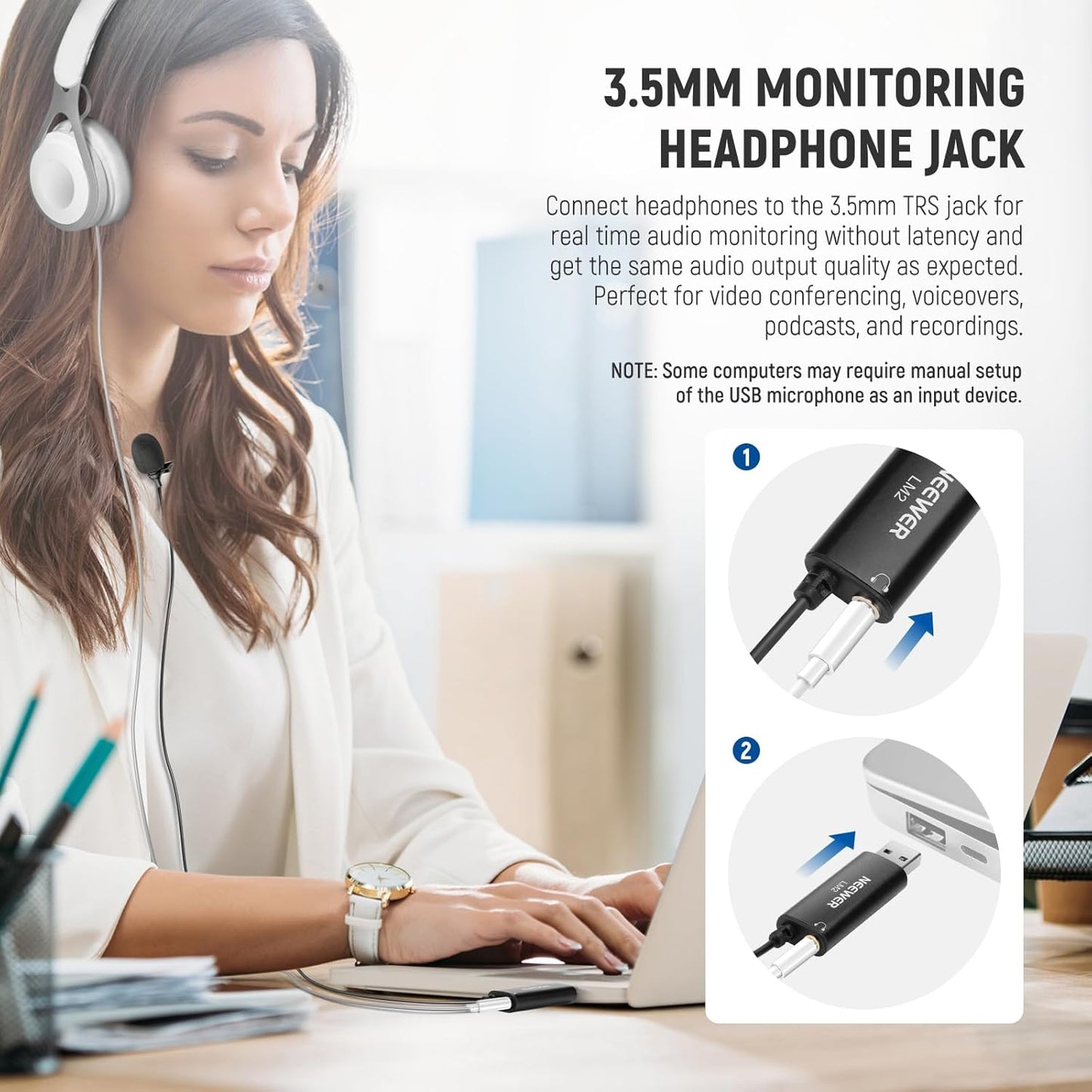 Neewer 21000134 USB Lapel Microphone with Monitoring