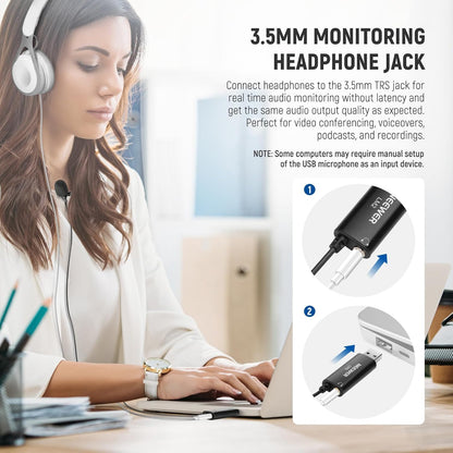 Neewer 21000134 USB Lapel Microphone with Monitoring