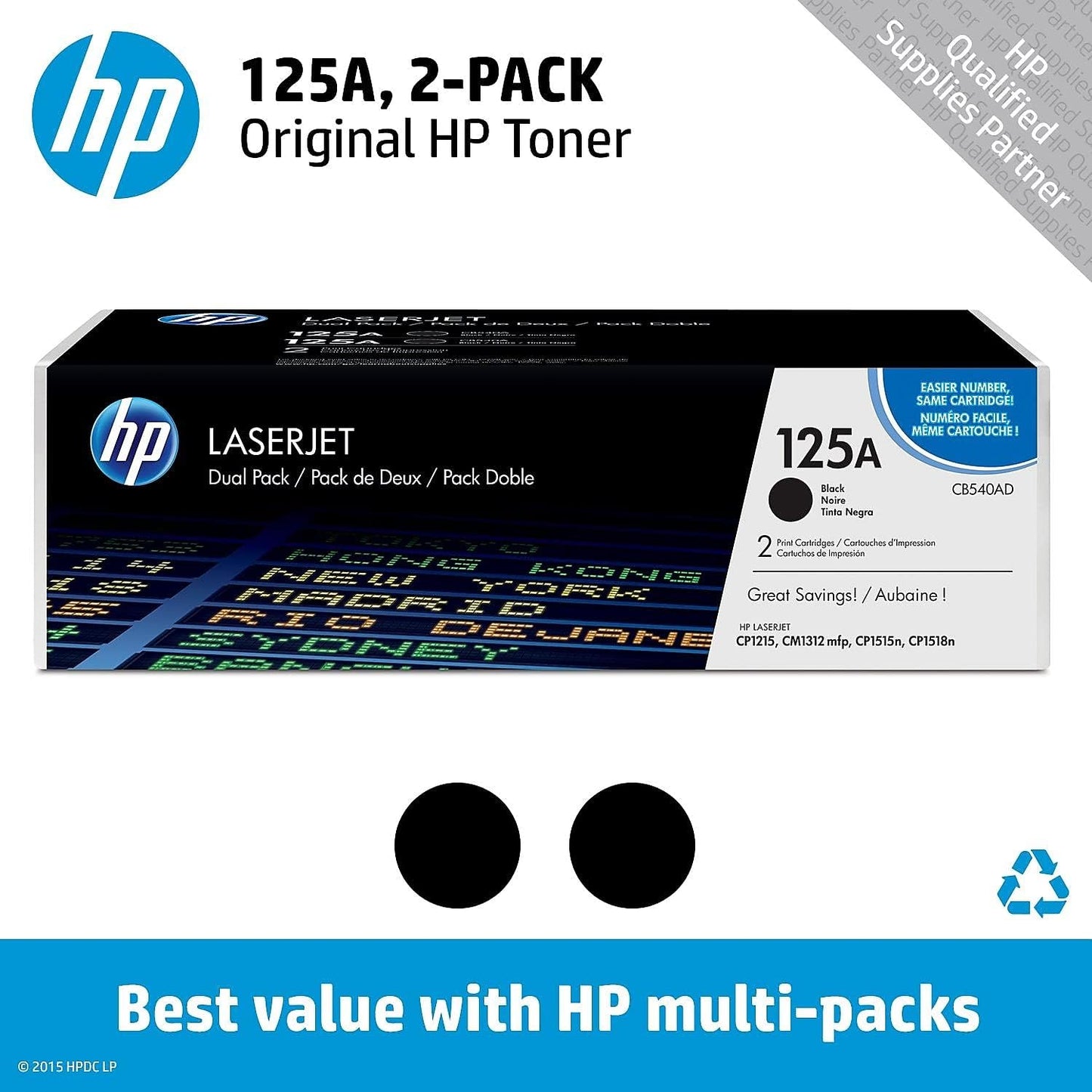 HP HEWCB540A 125A Black Toner Cartridge 2-Pack