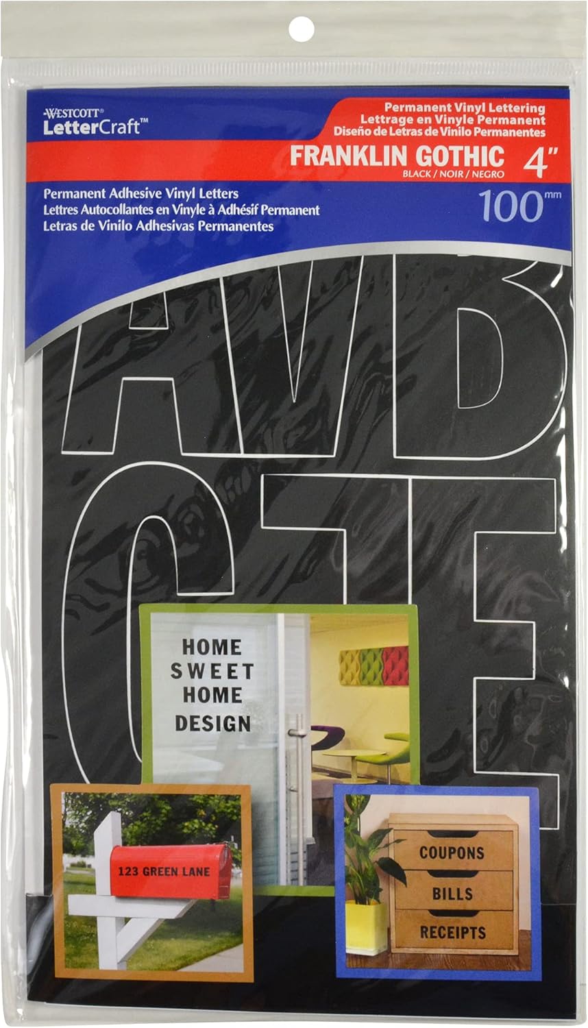 Westcott 15854 LetterCraft 4-Inch Vinyl Letters - Franklin Gothic Black