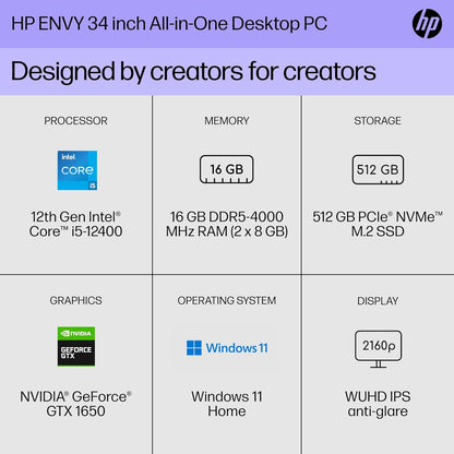 HP 34-c1010 Envy All-in-One: 34" WUHD, i5-12400, GTX 1650