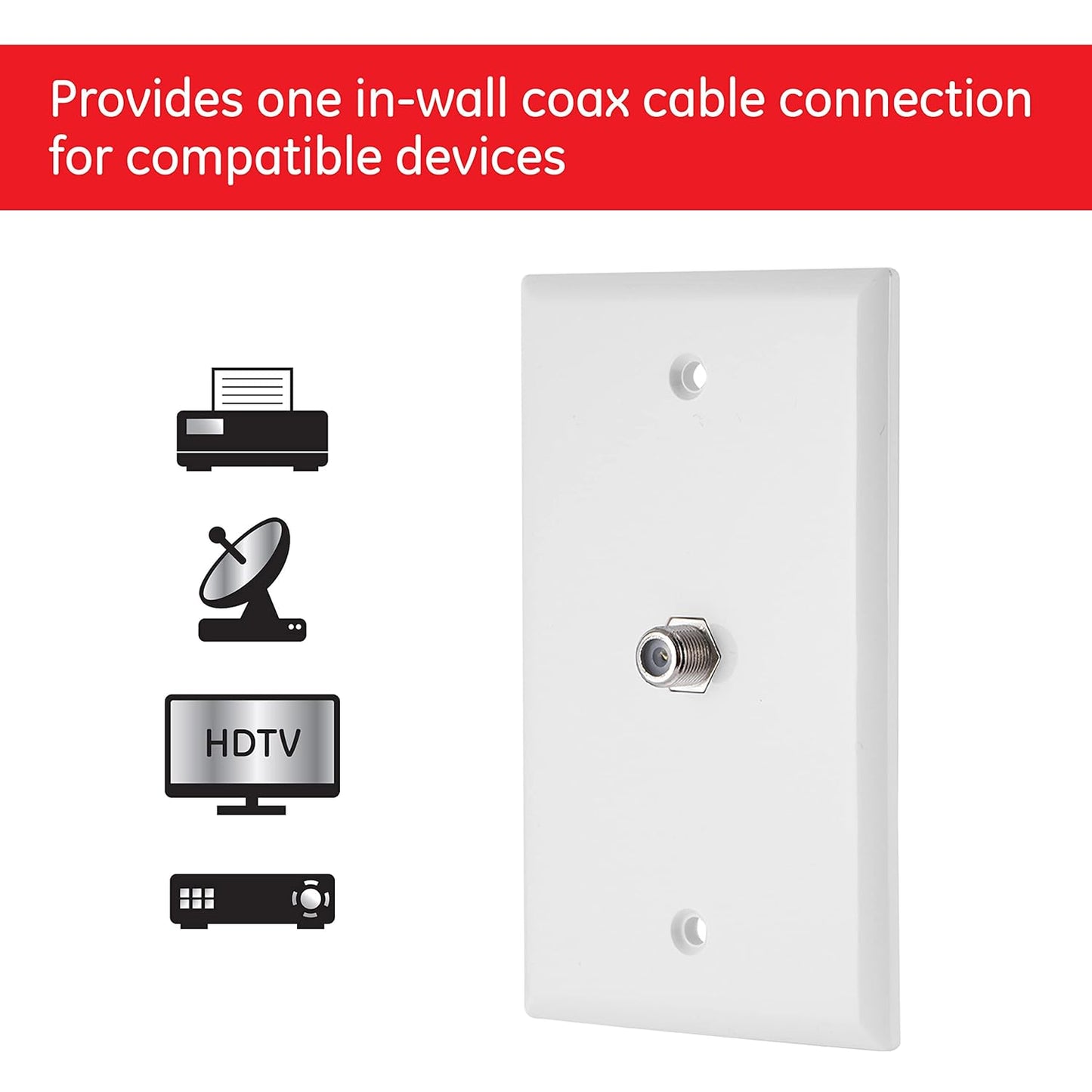 GE 40050 White Coax Cable Wall Plate 1-Port