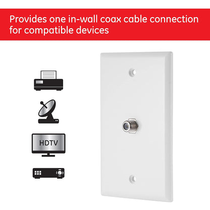 GE 40050 White Coax Cable Wall Plate 1-Port